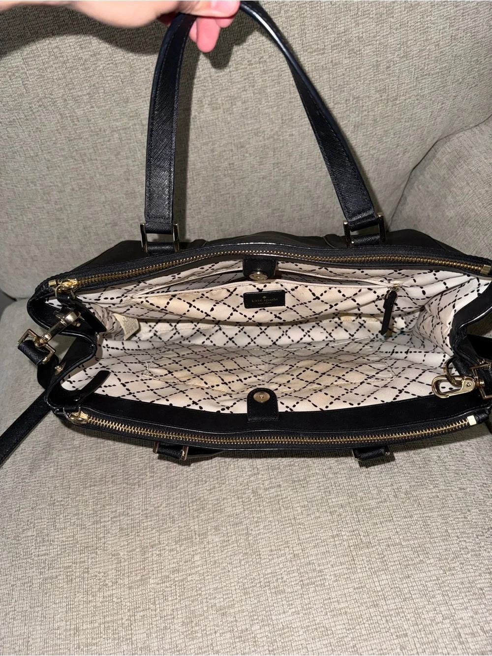 kate spade Black Structured Leather Satchel with Shoulder Strap